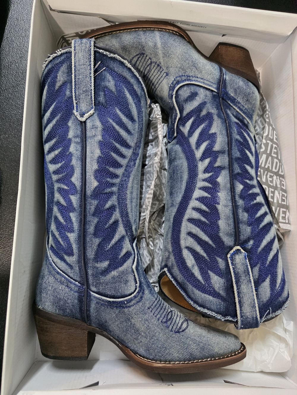 Denim Embroidered Western Boots - Blue Women Jeans Style